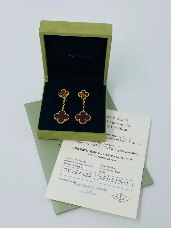 Unknown VCA Magic Alhambra Earrings 750YG Tiger Eye/Carnelian 2014
