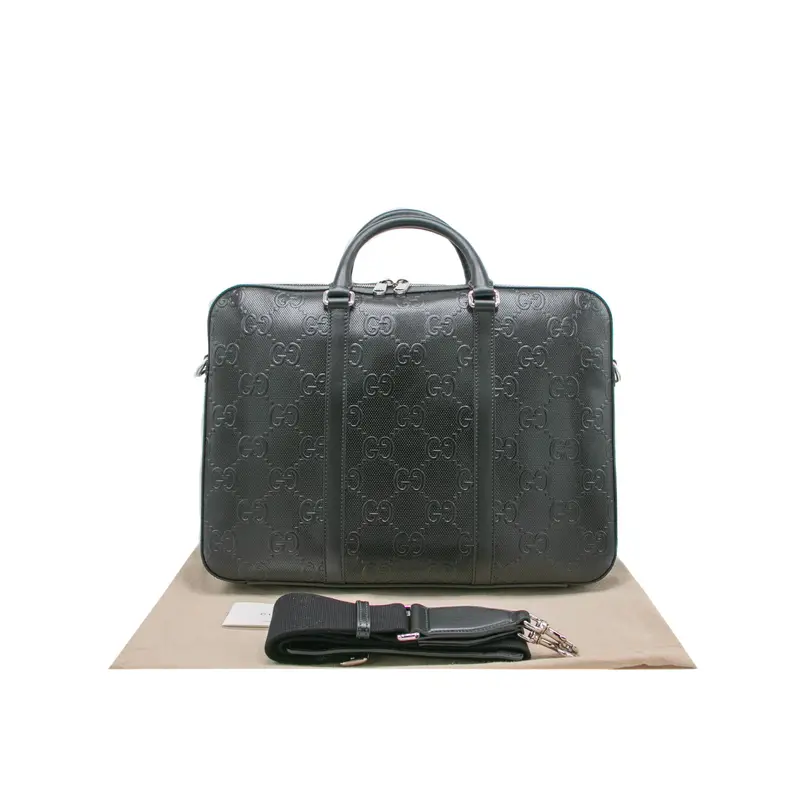 Gucci GG Medium Briefcase Black Jumbo GG Leather 792264